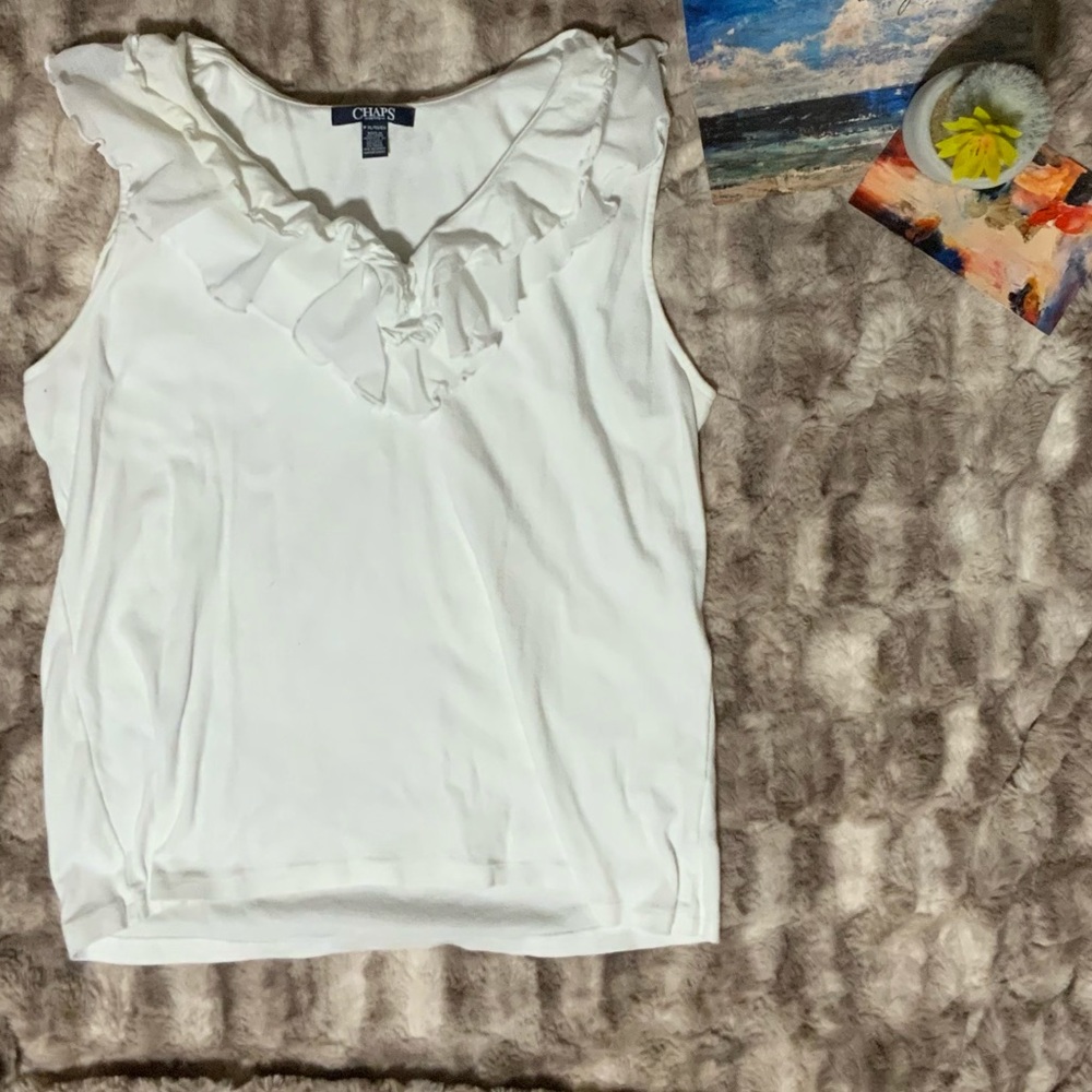 Chaps Frills White Petite Shirt